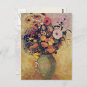 緑の花瓶にピンク色の花とオディロン・リドンの花 ポストカード (正面/裏面)