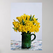 緑の花瓶の花の水仙 ポスター (正面)