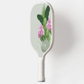 緑の花瓶名の熱帯メディニラピンクの花 ピックルボールラケット (左)
