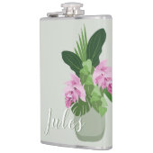 緑の花瓶名の熱帯メディニラピンクの花 フラスク (左)