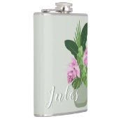 緑の花瓶名の熱帯メディニラピンクの花 フラスク (右)