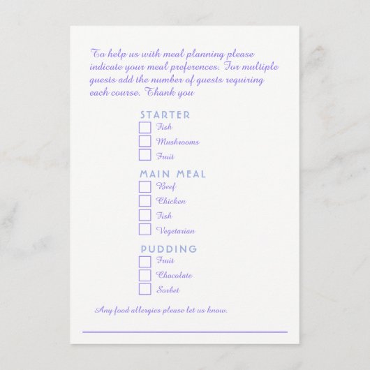 緑の花結婚のカスケード食事オプションカード エンクロージャーカード (裏面)