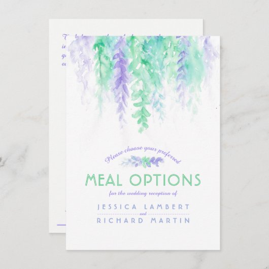 緑の花結婚のカスケード食事オプションカード エンクロージャーカード (正面/裏面)