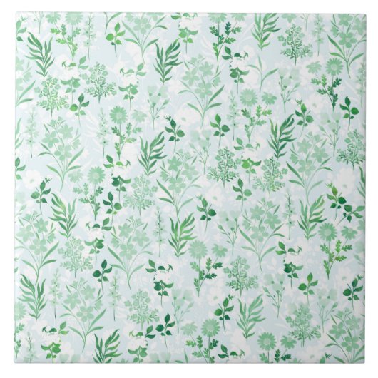 緑の花絵画植物学 タイル (正面)