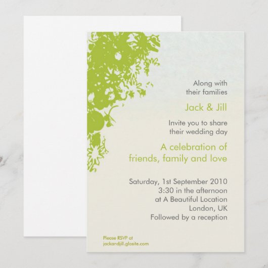 緑の花色5 x 7 招待状 (正面/裏面)