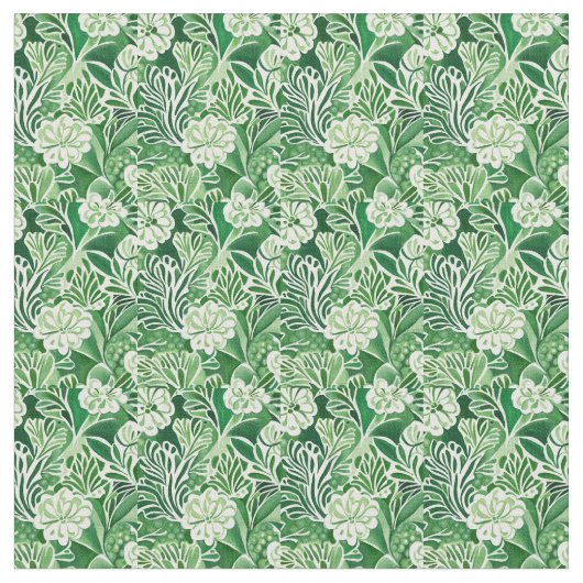 緑の花、ヴィンテージデザイン模様 ファブリック (クローズアップ)