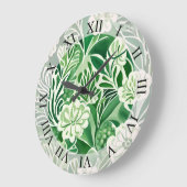 緑の花、ヴィンテージデザイン模様 ラージ壁時計 (傾斜)