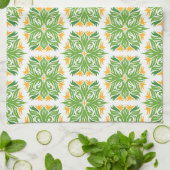 緑の花、花の模様、花の模様 キッチンタオル (折り畳み)