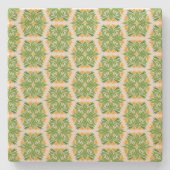 緑の花、花の模様、花の模様 ストーンコースター (正面)