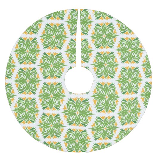 緑の花、花の模様、花の模様 ブラッシュドポリエステルツリースカート (正面)