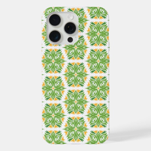 緑の花、花の模様、花の模様 iPhoneケース (裏面)