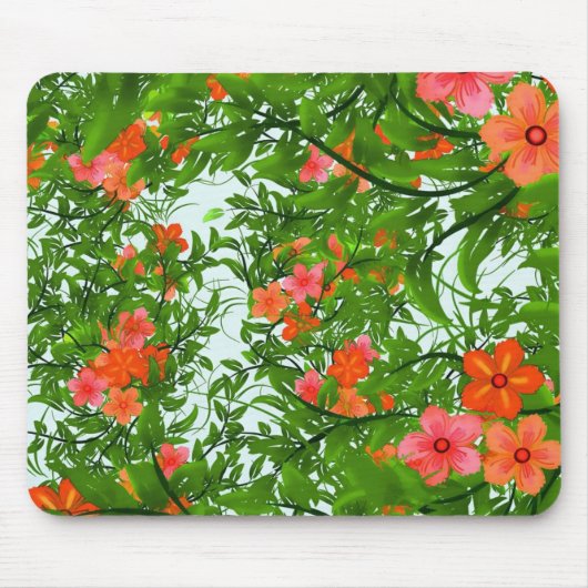 緑の芸術作品上の赤い花 マウスパッド (正面)