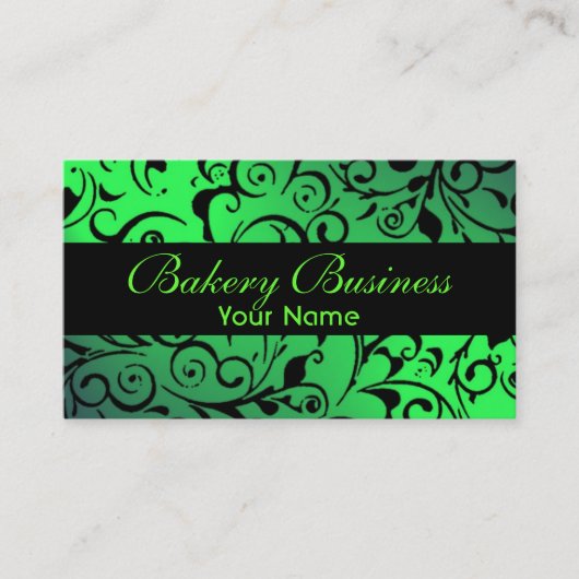 緑の芸術的ダマスクのベーカリーのカードをフェードイン 名刺 (正面)