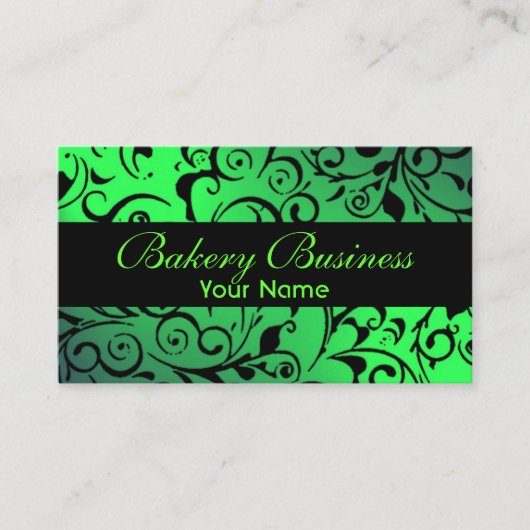 緑の芸術的ダマスクのベーカリーのカードをフェードイン 名刺 (正面)