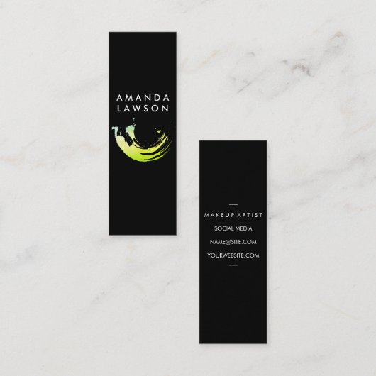 緑の芸術的ブラシストローク スキニー名刺 (正面/裏面)