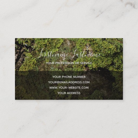 緑の苔の木の表面の灰色の長方形モノグラム 名刺 (裏面)