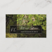 緑の苔の木の表面の灰色の長方形モノグラム 名刺 (正面)