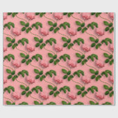緑の茎のパターン上のピンクのバラ ラッピングペーパー (フラット)