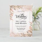 緑の茶色とベージュのフローラの結婚水色 招待状 (スタンド正面)