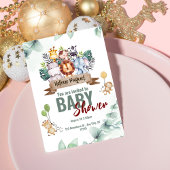 緑の茶色のエステティックサファリ動物の赤ちゃんシャワー 招待状