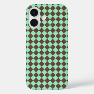 緑の茶色のダイアモンド市松模様にパターン iPhone 16ケース