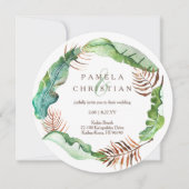 緑の茶色のトロピカルバ葉ナナナ結婚の魅力 招待状 (正面)