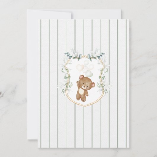 緑の茶色のバルーン我々は赤ちゃんのシャワーを待つことができる 招待状 (裏面)