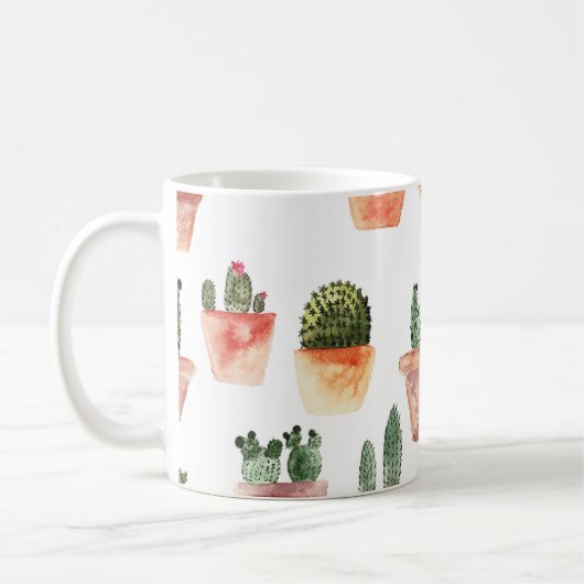 緑の茶色のポットサボパターン コーヒーマグカップ (左)