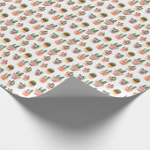 緑の茶色のポットサボパターン ラッピングペーパー (角)