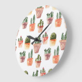 緑の茶色のポットサボパターン ラージ壁時計 (傾斜)