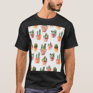 緑の茶色のポットサボパターン Tシャツ