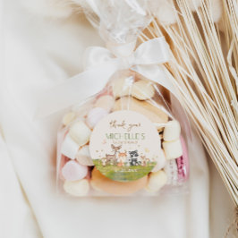 緑の茶色の男の子の水色のウッドランド動物 ラウンドシール