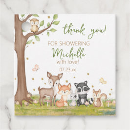 緑の茶色の男の子の水色ウッドランドアニマルズスクエア フェイバータグ