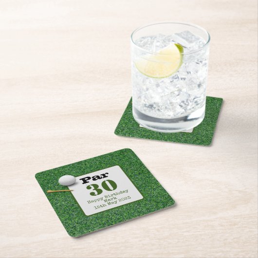 緑の草の上にゴルフボールとゴルフ30th誕生日 スクエアペーパーコースター (インサイチュ)