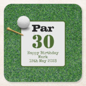 緑の草の上にゴルフボールとゴルフ30th誕生日 スクエアペーパーコースター (正面)