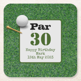 緑の草の上にゴルフボールとゴルフ30th誕生日 スクエアペーパーコースター