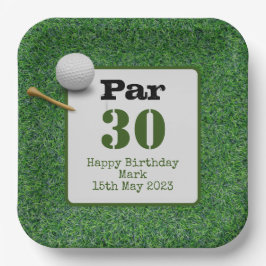 緑の草の上にゴルフボールとゴルフ30th誕生日 ペーパープレート