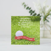 緑の草の上にゴルフボールを持つゴルフクリスマス シーズンカード (スタンド正面)