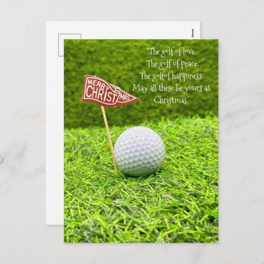 緑の草の上にゴルフボールを持つゴルフクリスマス シーズンポストカード (正面/裏面)