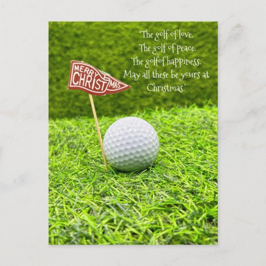 緑の草の上にゴルフボールを持つゴルフクリスマス シーズンポストカード (正面)