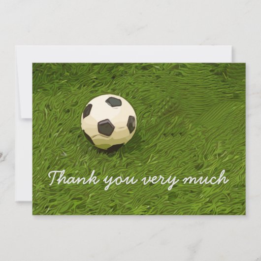 緑の草の上にサッカーのサンキューカード サンキューカード (正面)