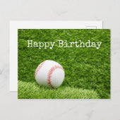 緑の草の上にボールを持つ野球誕生日カード ポストカード (正面/裏面)
