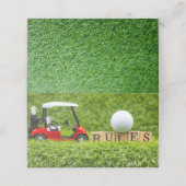 緑の草の上にルール付きゴルフカート プレイスカード (外部開封)