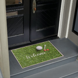 緑の草の上に愛とゴルフウェルカムマット ドアマット