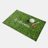 緑の草の上に愛とゴルフウェルカムマット ドアマット (アングル)