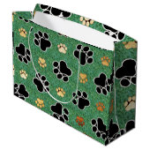 緑の草の上に黄褐色と黒い前足が印刷される ラージペーパーバッグ (裏面アングル)