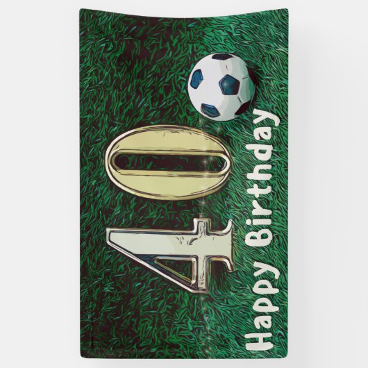 緑の草の上のサッカー40th誕生日 横断幕 (縦)