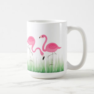 緑の草の上のピンクのフラミンゴ コーヒーマグカップ