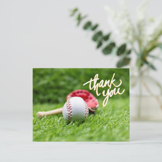 緑の草の上の野球サンキューカード ポストカード (スタンド正面)