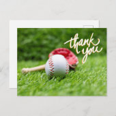 緑の草の上の野球サンキューカード ポストカード (正面/裏面)